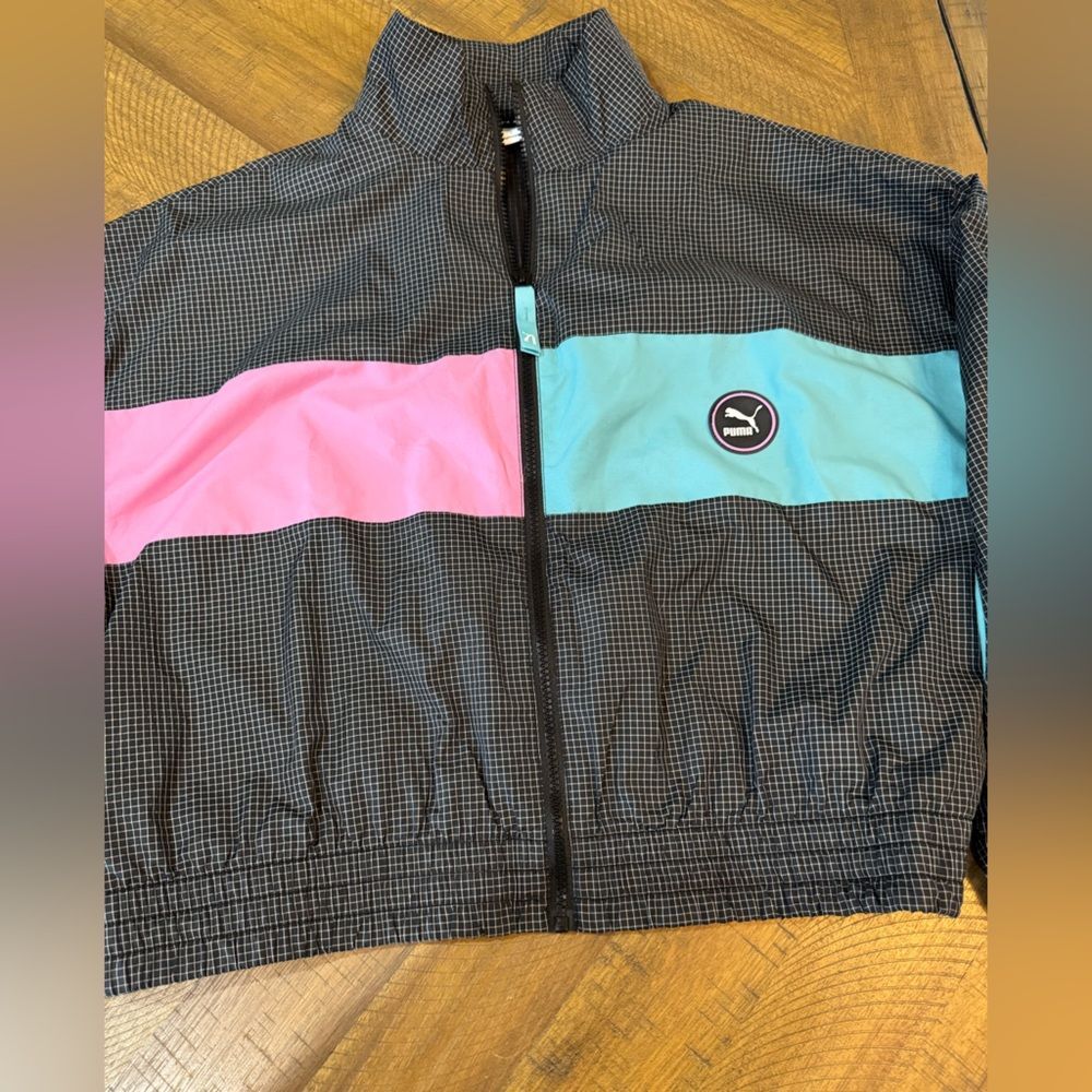 SOLD-Puma Checkered Color-block Track Jacket with Pink and Blue Accents Y2K - Picture 4 of 8